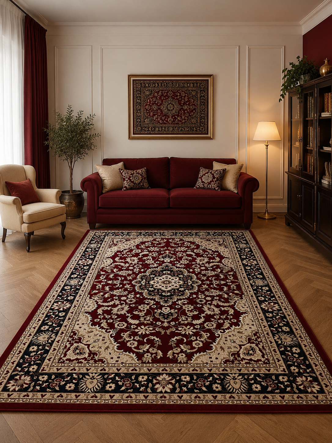 Ottoman Bordó-Fekete Klasszikus Mintás Szőnyeg