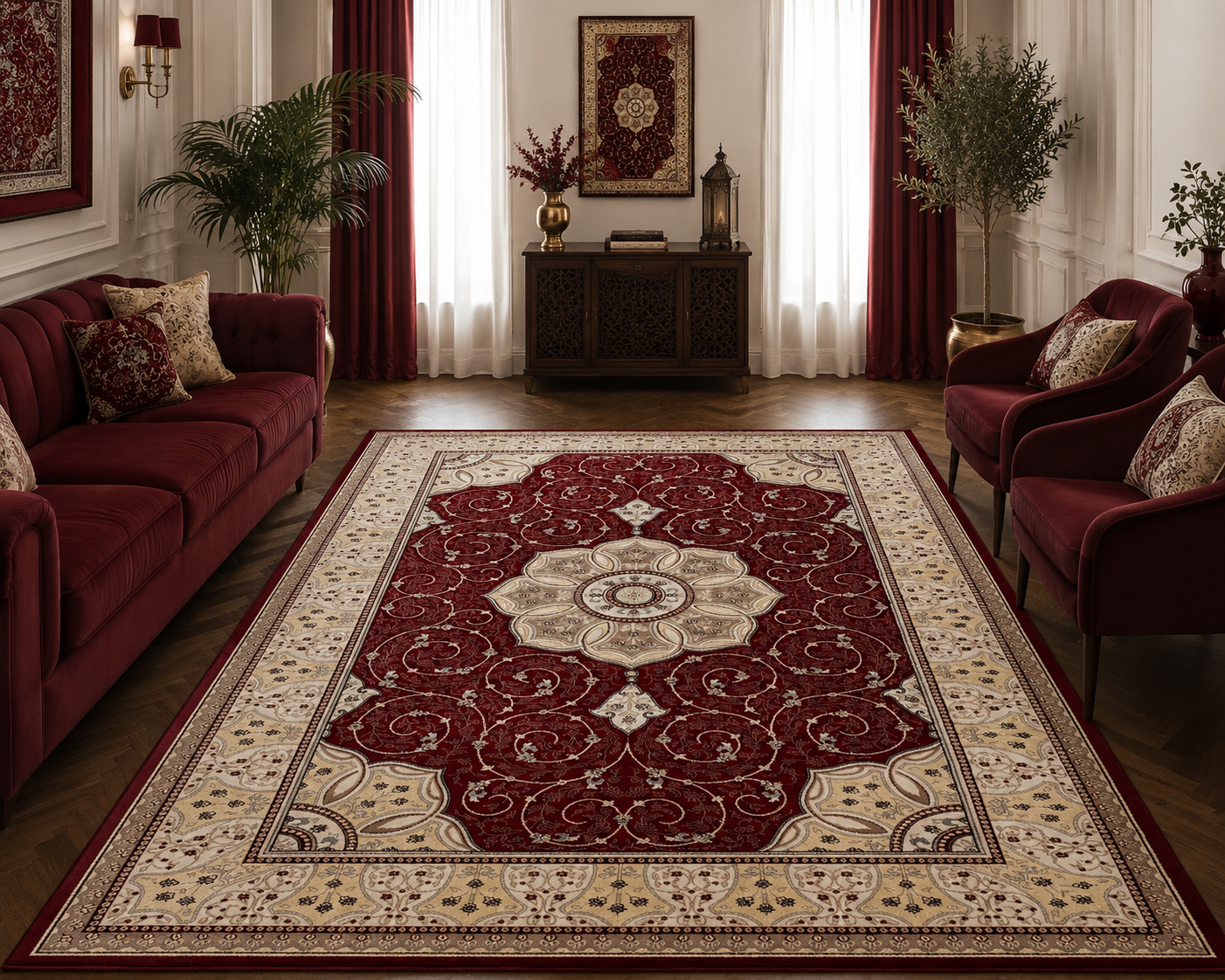 Ottoman Bordó Klasszikus Mintás Szőnyeg
