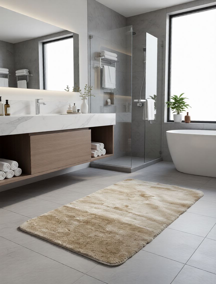 Sebano Shaggy Plüss Bézs Fürdőszoba Szőnyeg