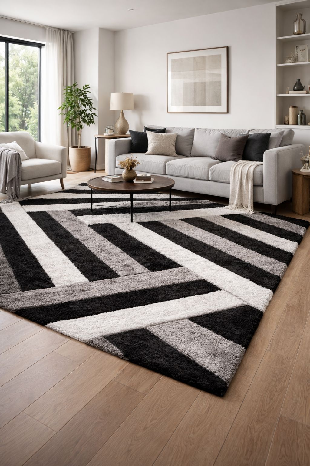 3D California Szürke-Fekete Shaggy Szőnyeg