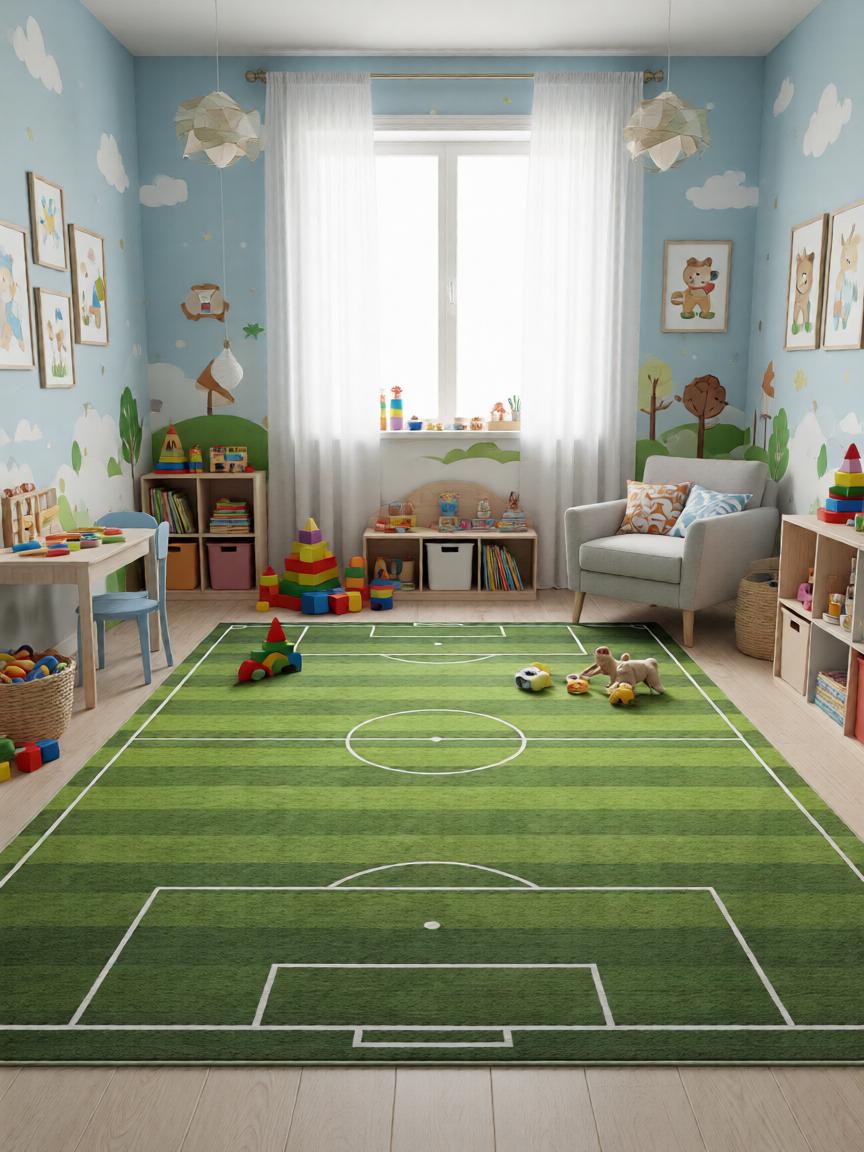 Focipálya Mintás Zöld Gyerekszőnyeg