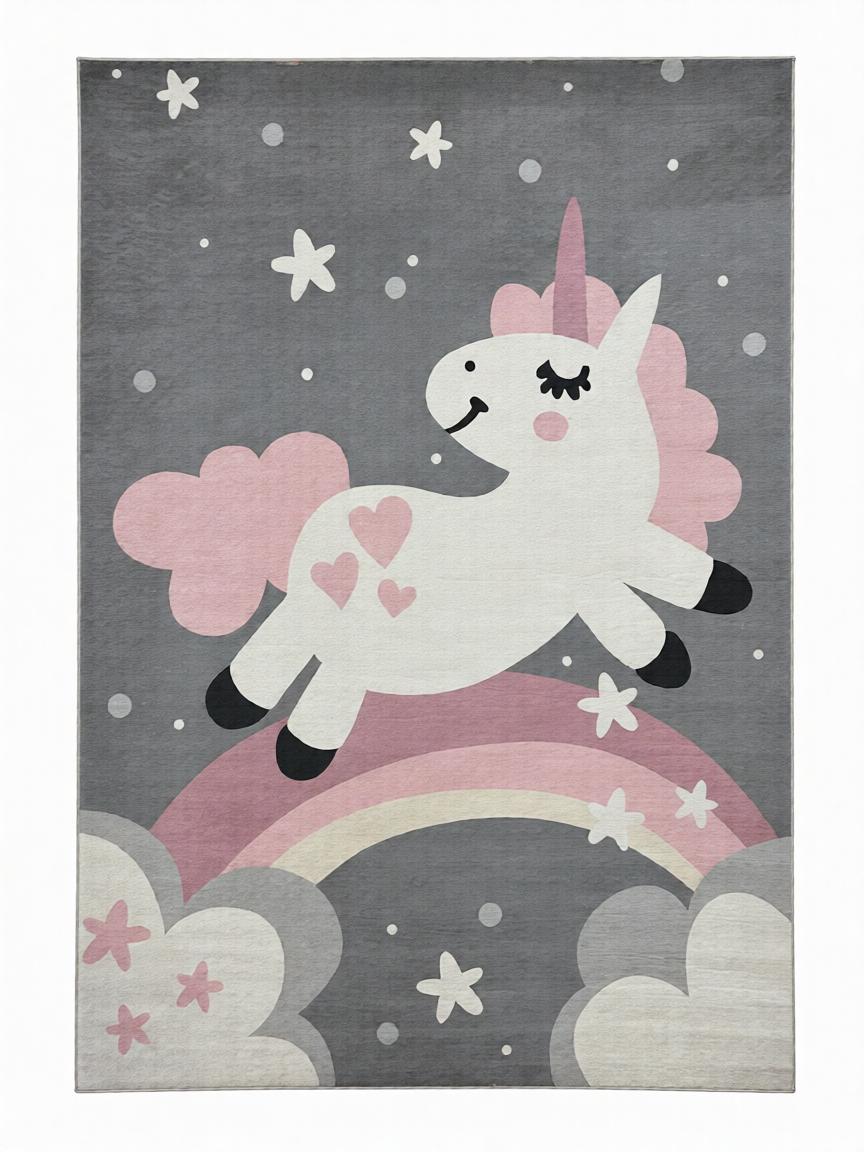Unikornis Mintás Szürke Gyerekszőnyeg
