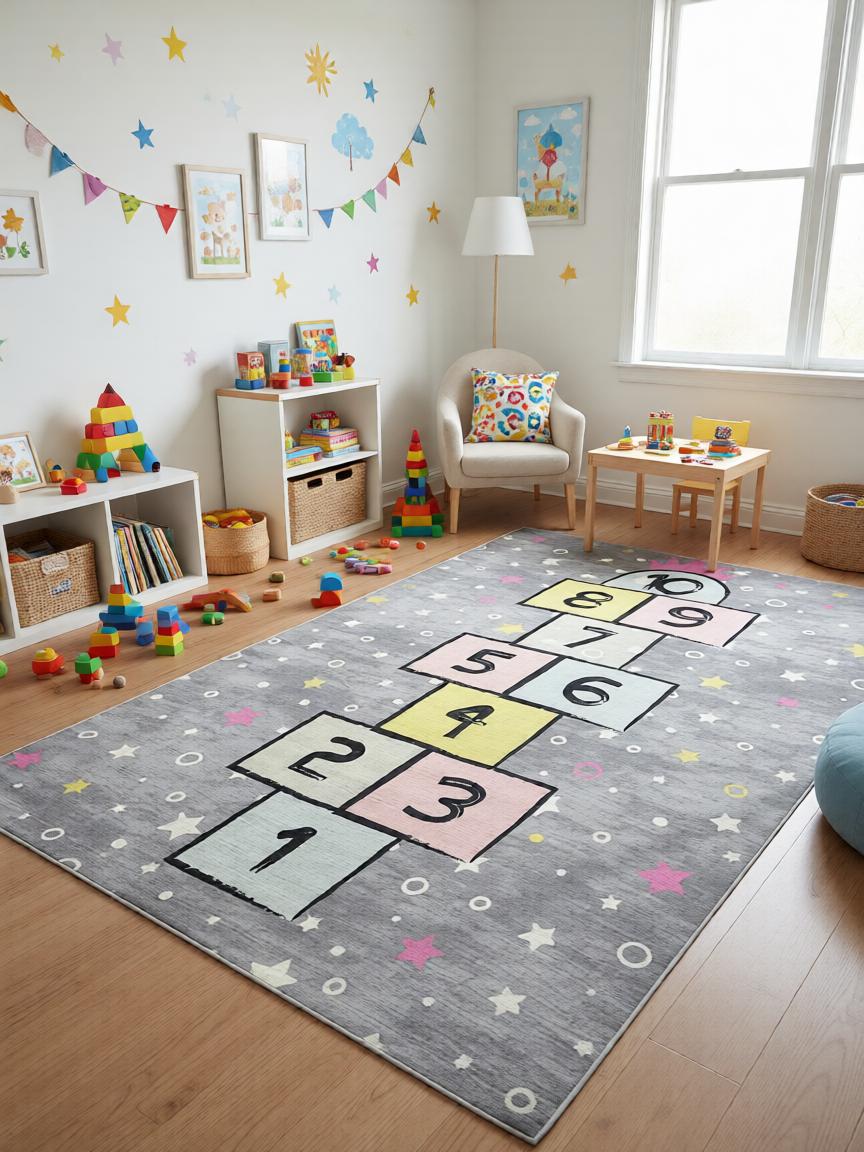 Ugróiskola Mintás Szürke Gyerekszőnyeg