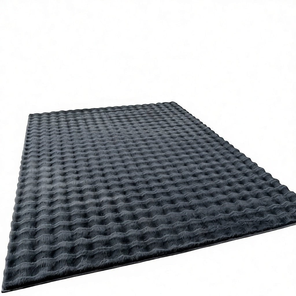 CarpetlyHome 3D buborék antracit szőnyeg hullámos textúrával, 100% polipropilén, 15 mm szálhossz.
