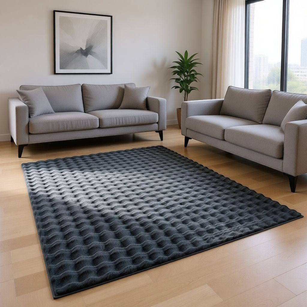 CarpetlyHome 3D buborék antracit szőnyeg hullámos textúrával, 100% polipropilén, 15 mm szálhossz.