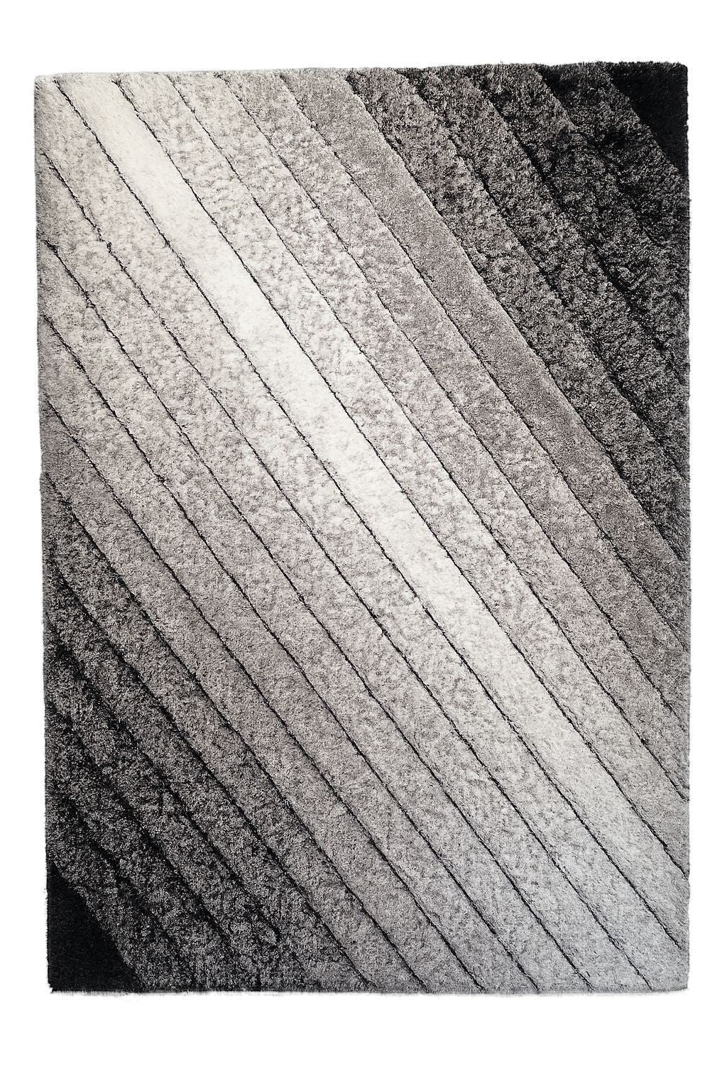 CarpetlyHome 3D California Shaggy szőnyeg szürke-fekete színátmenettel, puha, bolyhos textúrával, 50 mm szálhosszúsággal.