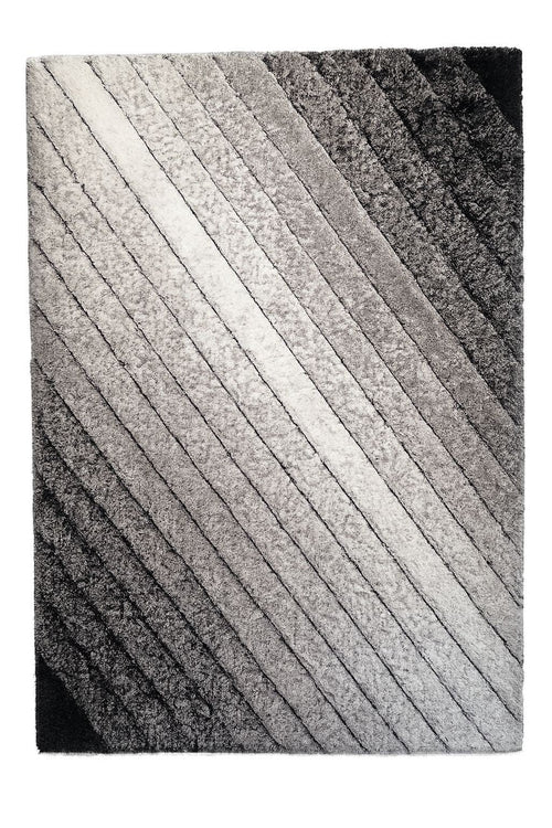 CarpetlyHome 3D California Shaggy szőnyeg szürke-fekete színátmenettel, puha, bolyhos textúrával, 50 mm szálhosszúsággal.