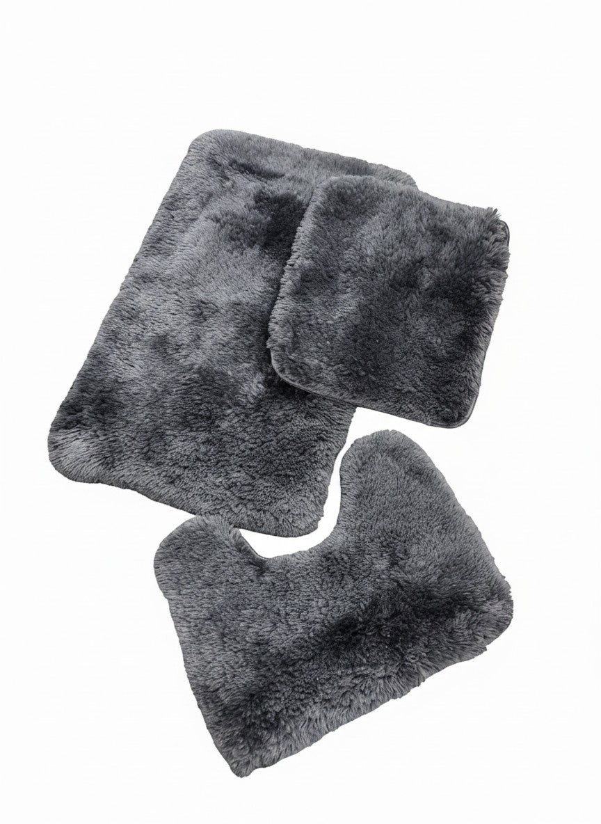 CarpetlyHome antracit szürke, 3 részes, puha polipropilén fürdőszobai szőnyegkészlet csúszásgátló gumis hátoldallal.