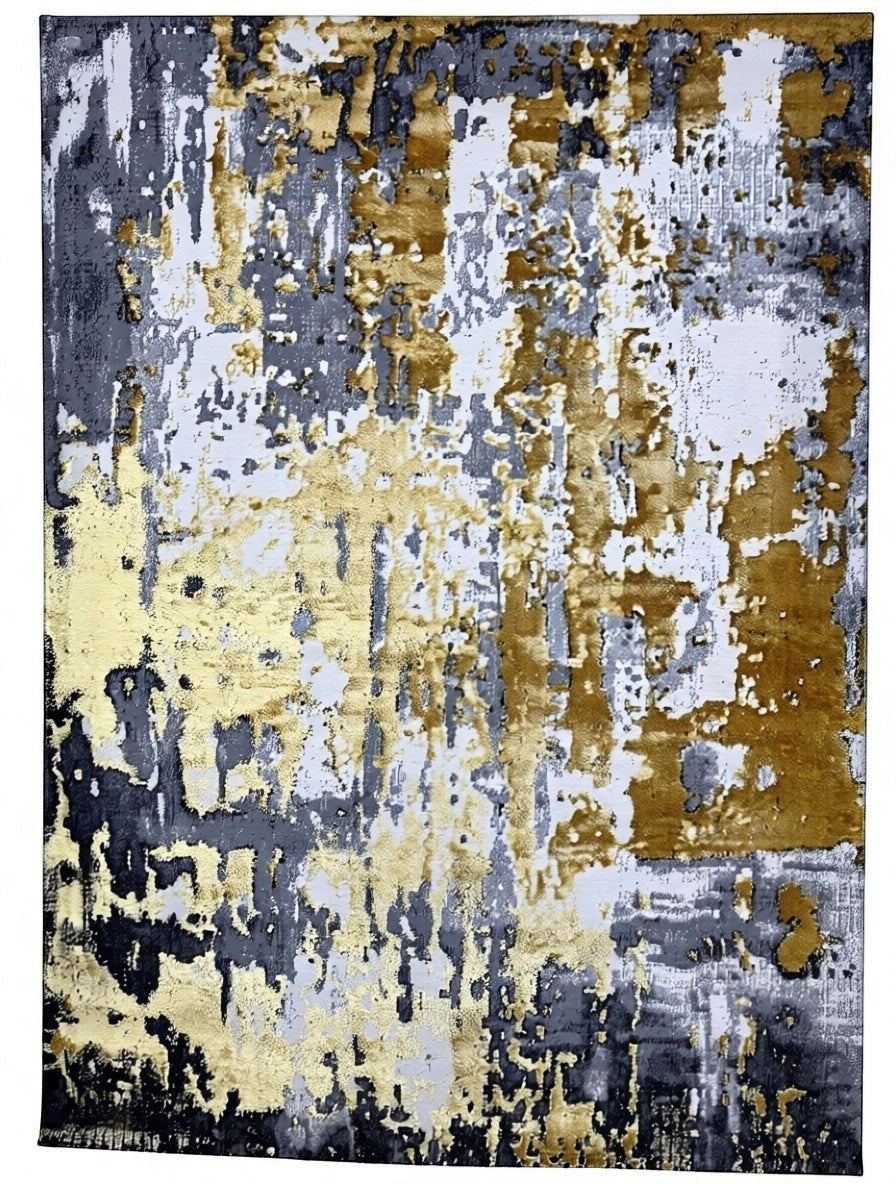 CarpetlyHome arany-ezüst absztrakt mintás modern szőnyeg, 100% polipropilén, 12mm szálhossz.