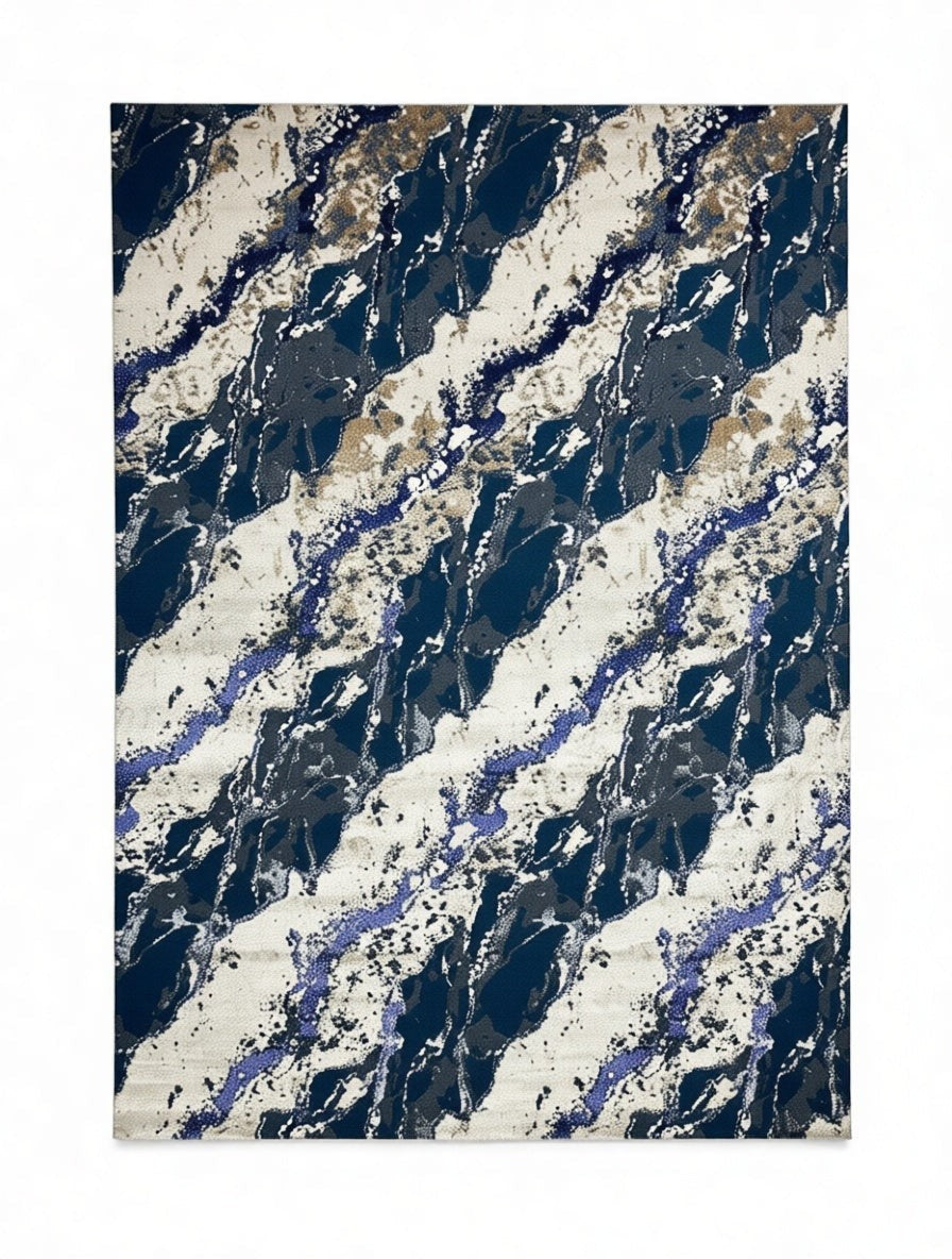 CarpetlyHome ATHENA kék-krém márvány mintás modern szőnyeg, 100% polipropilén, 12 mm szálhossz, padlófűtéshez is alkalmas.