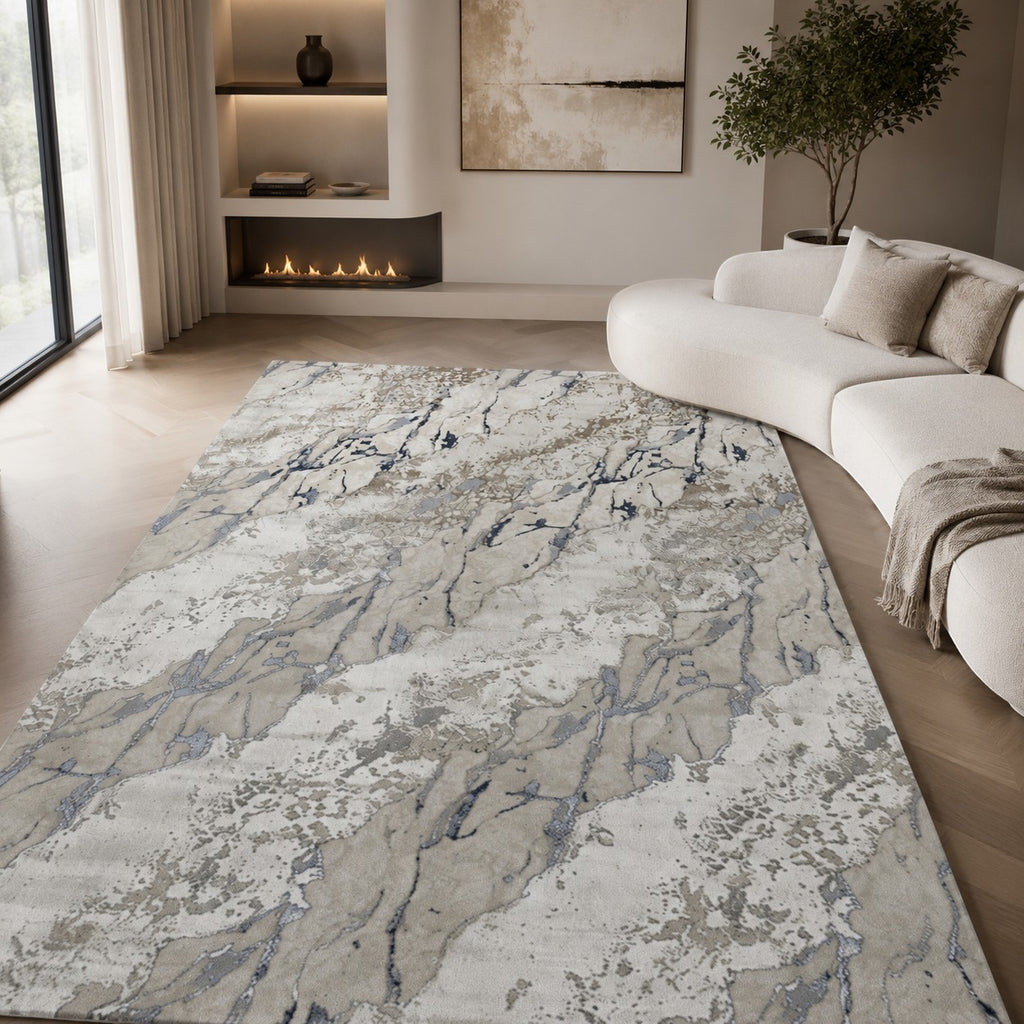 CarpetlyHome ATHENA bézs-krém márvány mintás modern szőnyeg, 100% polipropilén, 12 mm szálhossz.