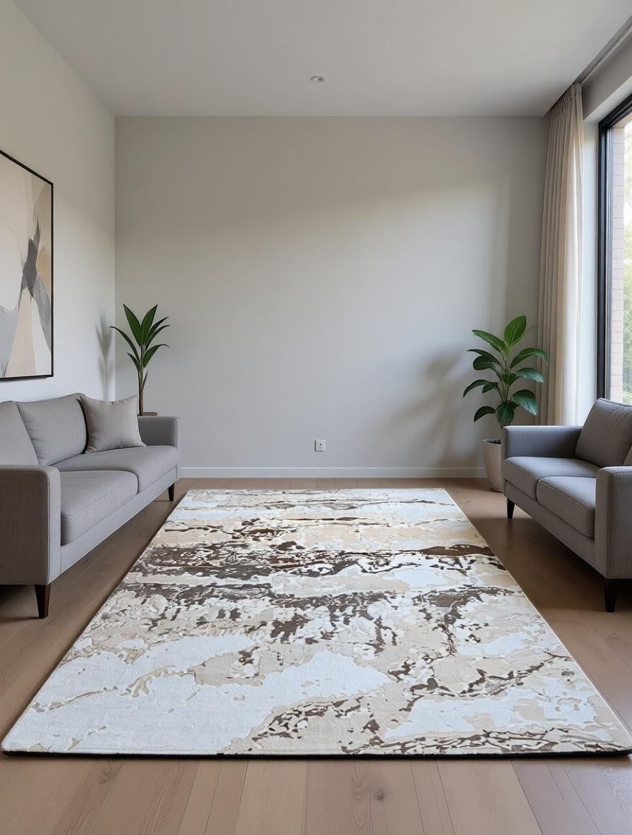 CarpetlyHome bézs-krém márvány mintás modern szőnyeg, 100% polipropilén, 12mm szálhossz.