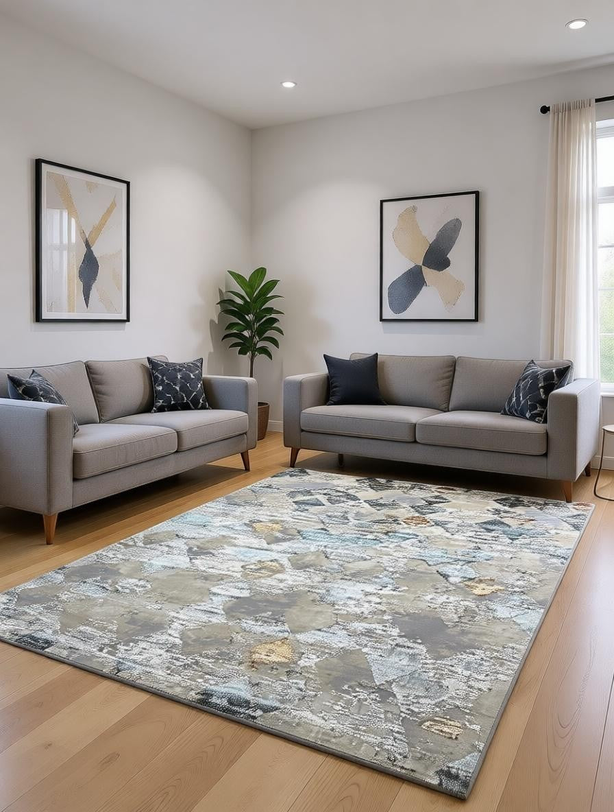 CarpetlyHome ATHENA kékesszürke-bézs márvány mintás modern szőnyeg, 100% polipropilén, 12 mm szálhossz.