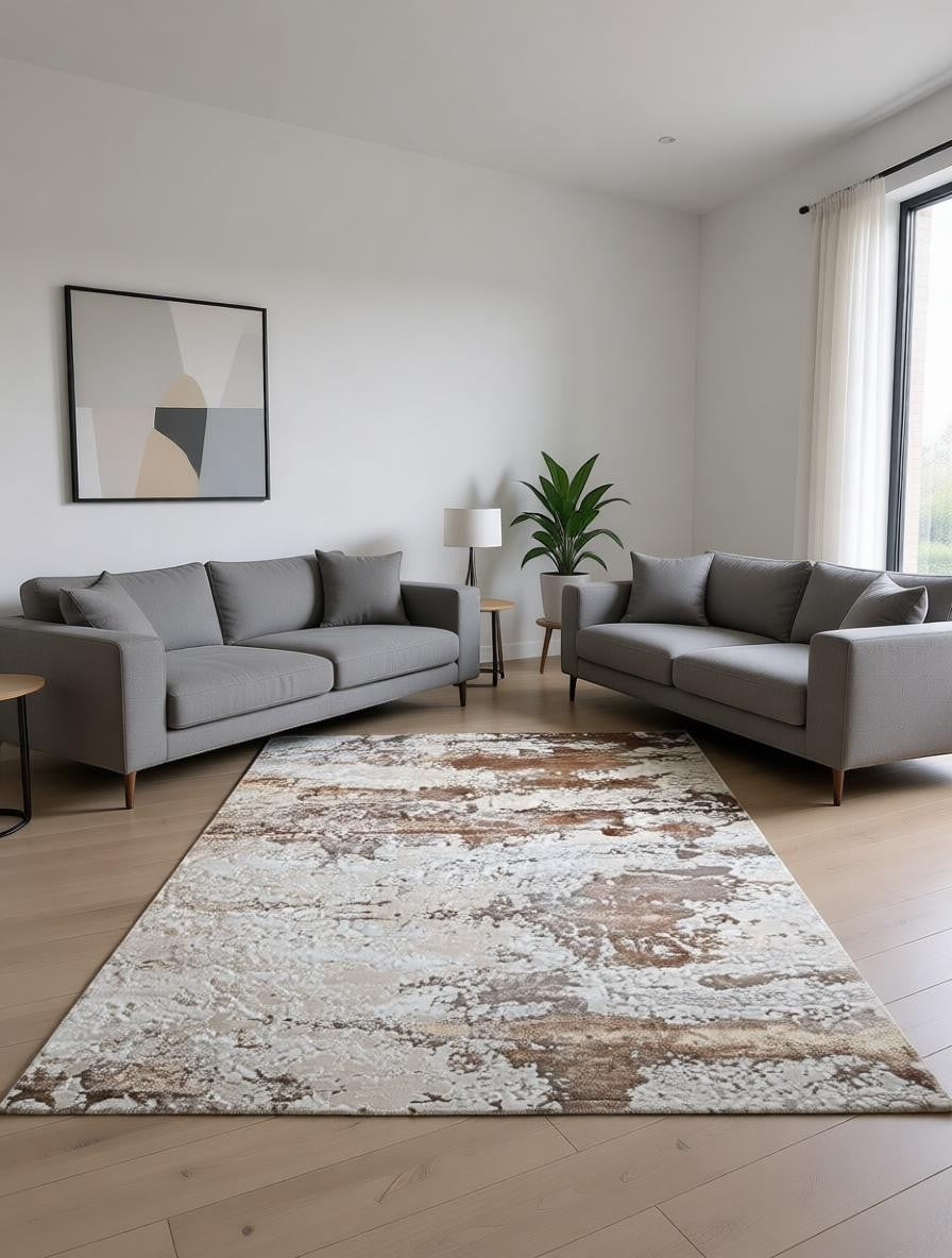 CarpetlyHome ATHENA bézs-barna márványmintás modern szőnyeg, 100% polipropilén, 12 mm szálhossz.