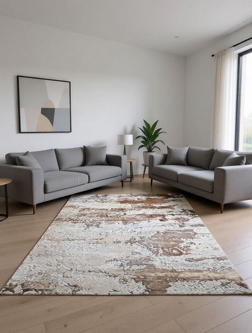 CarpetlyHome ATHENA bézs-barna márványmintás modern szőnyeg, 100% polipropilén, 12 mm szálhossz.