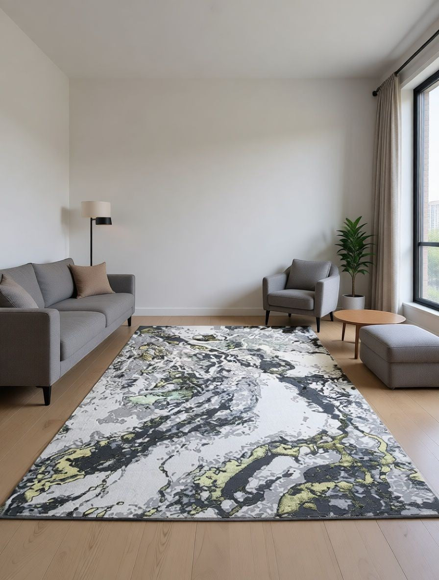CarpetlyHome ATHENA szürke-arany márvány mintás modern szőnyeg, 100% polipropilén, 12 mm szálhossz.