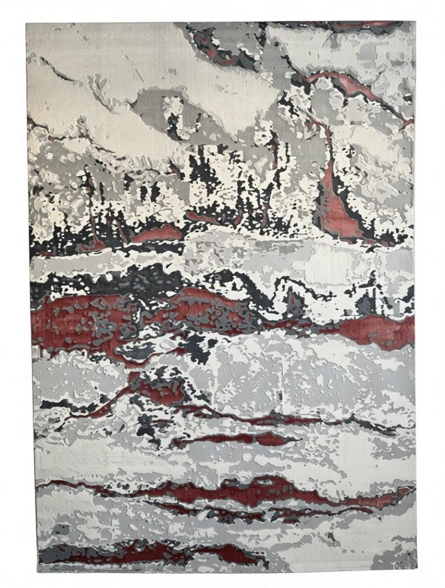 CarpetlyHome ATHENA szürke-bordó márvány mintás modern szőnyeg, 100% polipropilén, 12 mm szálhossz.