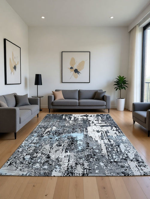 CarpetlyHome ATHENA szürke márvány mintás modern szőnyeg, absztrakt mintával, szürke, fekete és fehér színekben.