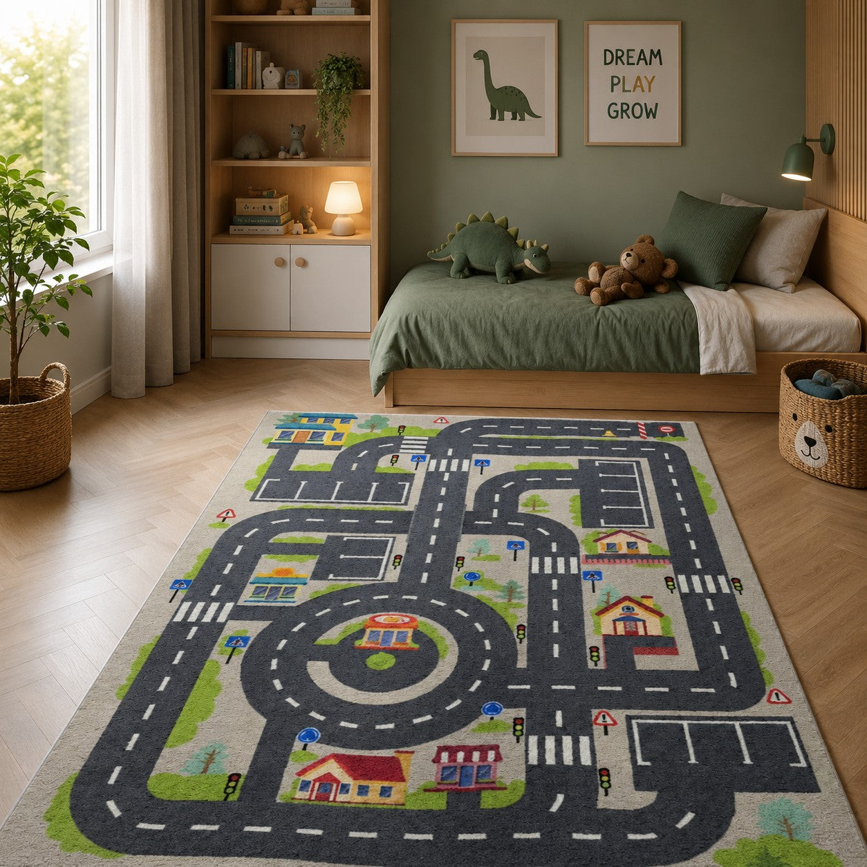 CarpetlyHome autópálya mintás gyerekszőnyeg, szürke, polipropilén, 7mm szálhossz, gumis hátoldal