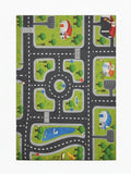 CarpetlyHome autópálya mintás zöld gyerekszőnyeg, polipropilén, csúszásgátló hátoldal, 8mm szálhossz.