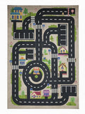 CarpetlyHome autópálya mintás bézs gyerekszőnyeg, 100% polipropilén, 8mm szálhossz, gumis hátoldal.