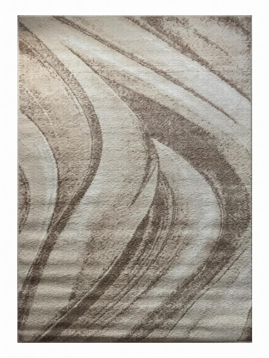 CarpetlyHome barna-bézs hullám mintás modern szőnyeg, 100% polipropilén, 10mm szálhossz.