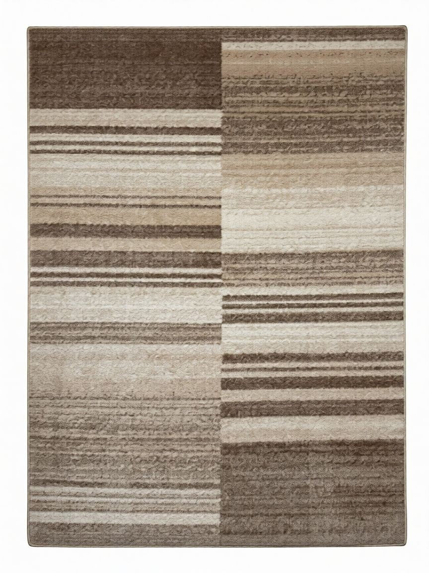 CarpetlyHome barna-bézs csíkos mintás modern szőnyeg, 100% polipropilén, 10 mm szálhossz, padlófűtéshez is alkalmas