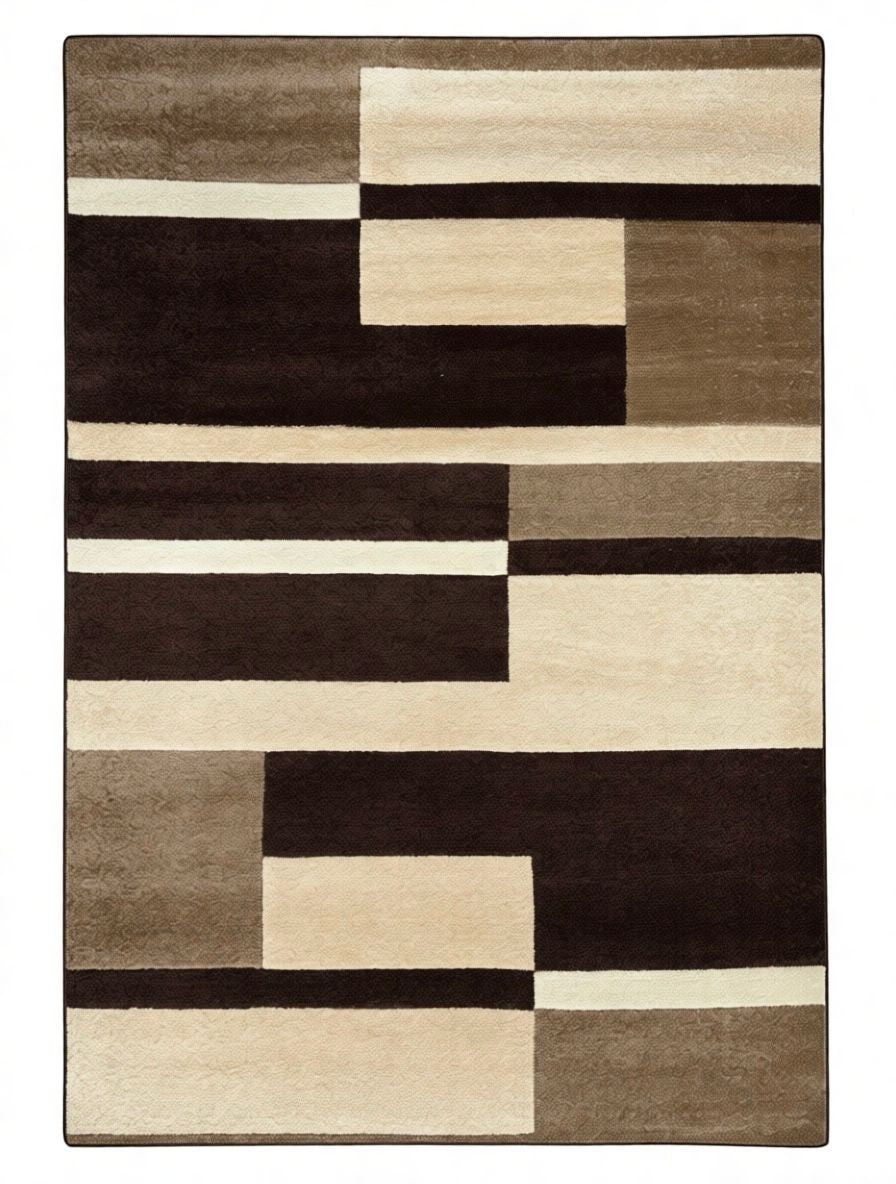 CarpetlyHome barna, bézs és krém színű, geometriai mintás, 100% polipropilén modern szőnyeg