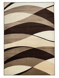 CarpetlyHome barna, bézs és krémszínű hullámos geometrikus mintás modern szőnyeg, 100% polipropilén, 12 mm szálhossz.