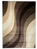 CarpetlyHome barna geometrikus mintás modern szőnyeg, hullámzó mintával, bézs és barna árnyalatokkal, 100% polipropilén, 12 mm szálhossz.