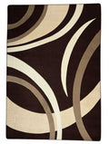 CarpetlyHome barna geometrikus mintás modern szőnyeg, bézs és krém csíkokkal, 100% polipropilén, 12 mm szálhossz.