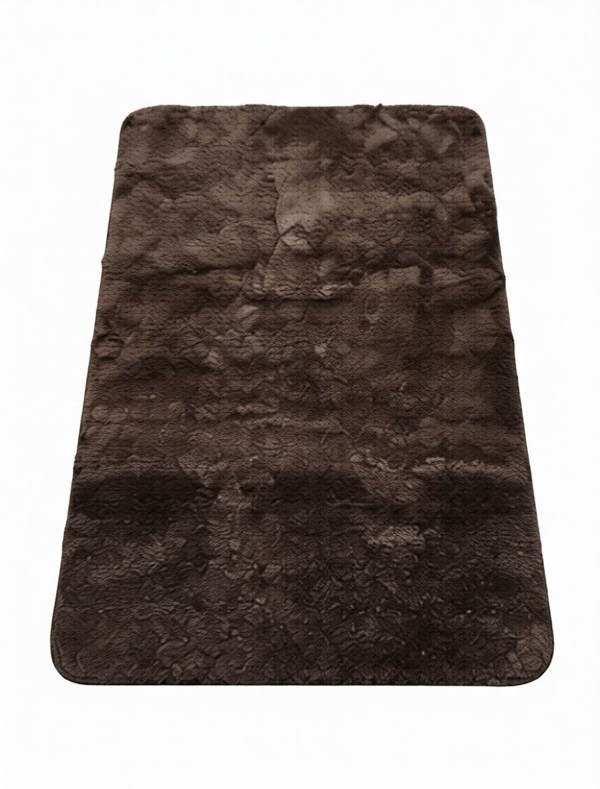 CarpetlyHome barna shaggy plüss fürdőszoba szőnyeg, 100% polipropilén, csúszásgátló hátoldal, 30 mm szálhossz.