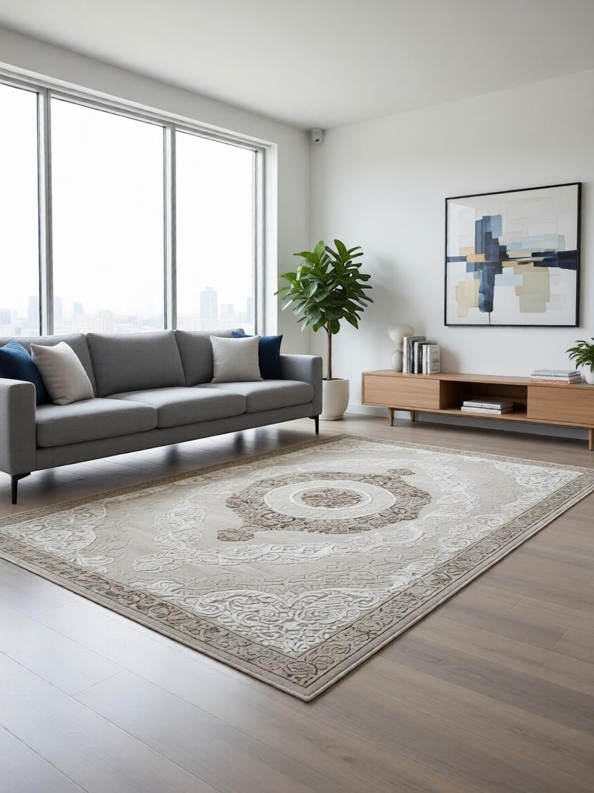 CarpetlyHome bézs színű, antik mintás, 100% polipropilénből készült, 12 mm szálhosszúságú szőnyeg