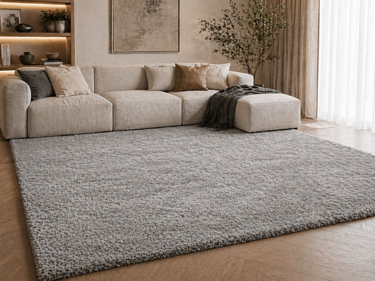 CarpetlyHome Belinda Soft világosszürke shaggy szőnyeg, 100% polipropilén, 25 mm szálhossz, puha és meleg.