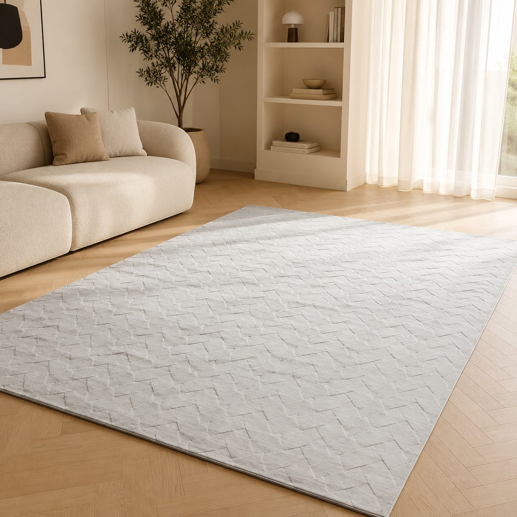 CarpetlyHome Bergamo kockás mintás krém puha szőnyeg, 100% polipropilén, 8 mm szálhossz, csúszásmentes hátlap.