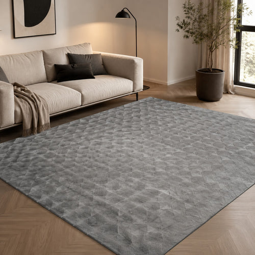 CarpetlyHome Bergamo kockás mintás antracit szürke puha szőnyeg, 100% polipropilén, 8 mm szálhossz, modern nappaliba