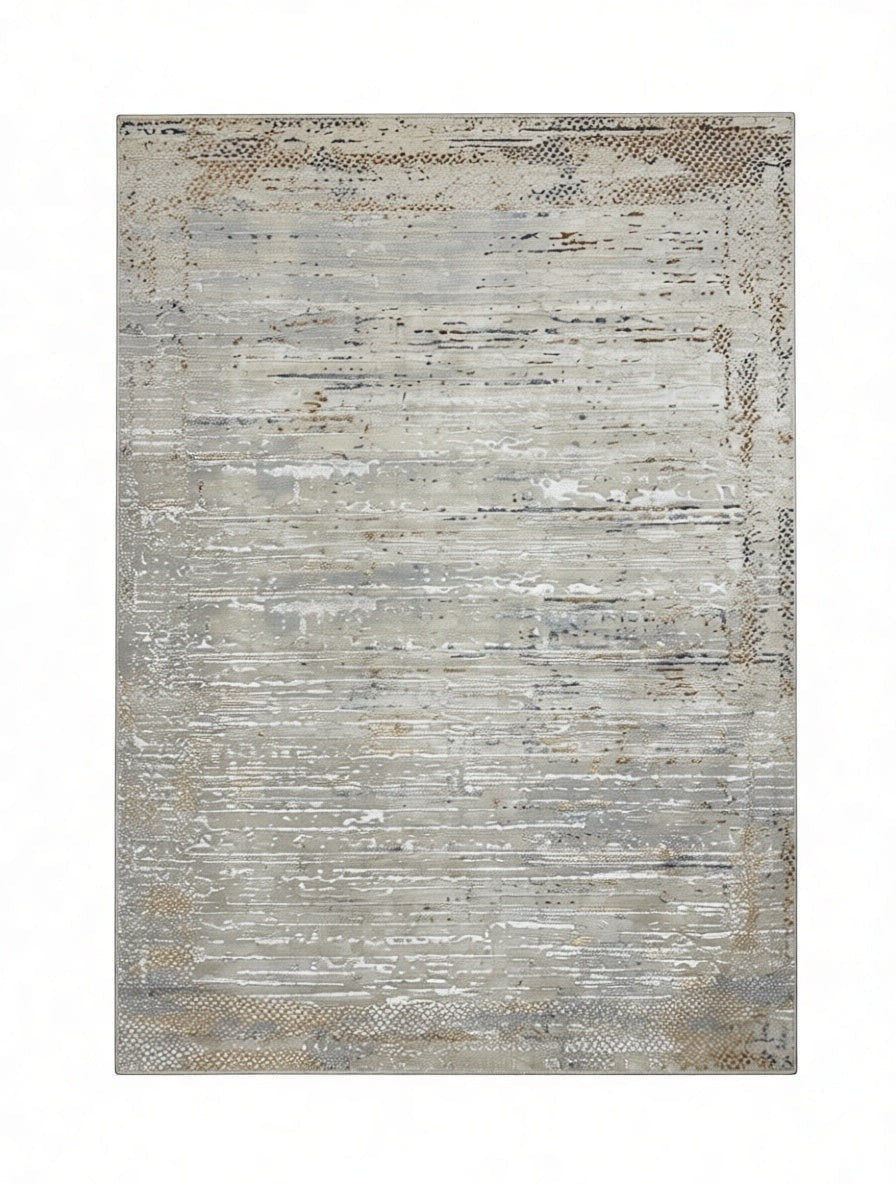 CarpetlyHome bézs-arany absztrakt mintás modern szőnyeg, 100% polipropilén, 12 mm szálhossz.