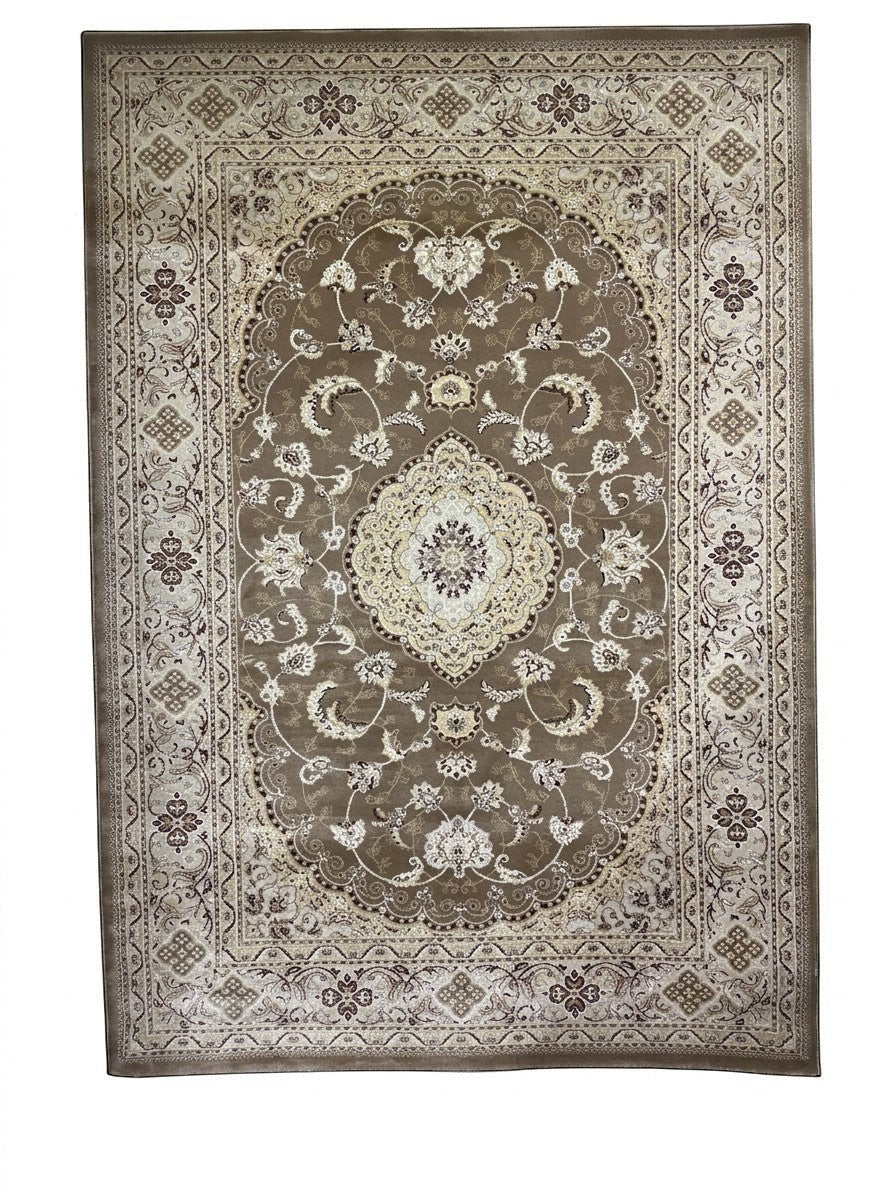CarpetlyHome bézs színű, klasszikus mintás, 100% polipropilén szőnyeg, 12 mm szálhossz.