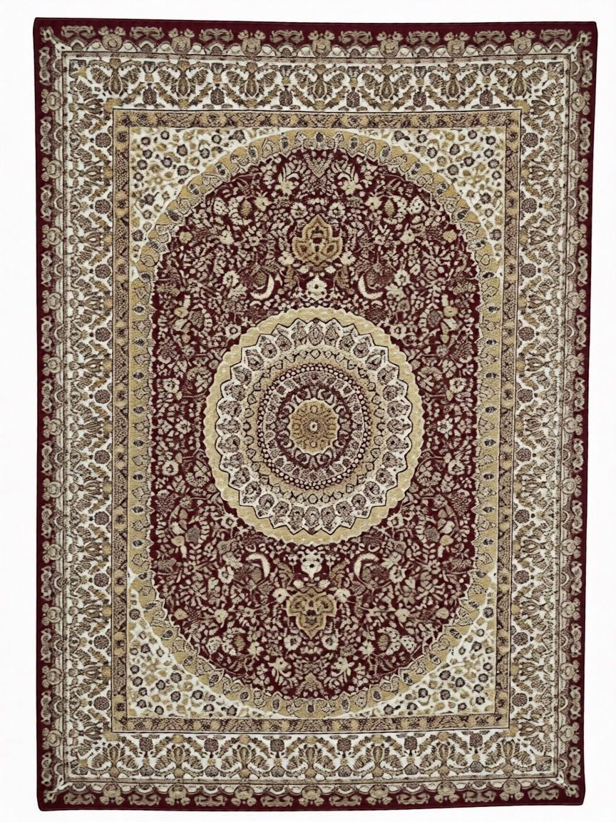 CarpetlyHome klasszikus bordó mintás szőnyeg, 100% polipropilén, 12 mm szálhossz, padlófűtéshez is alkalmas