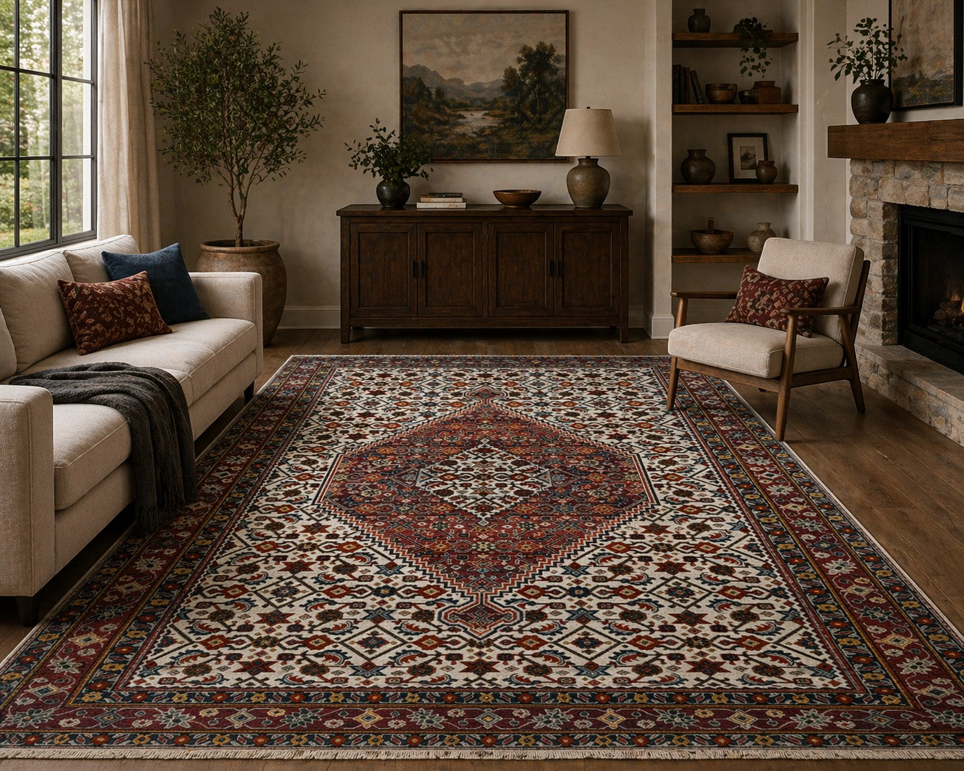 CarpetlyHome klasszikus mintás, bordó perzsa stílusú szőnyeg, 100% polipropilén, 12 mm szálhossz.