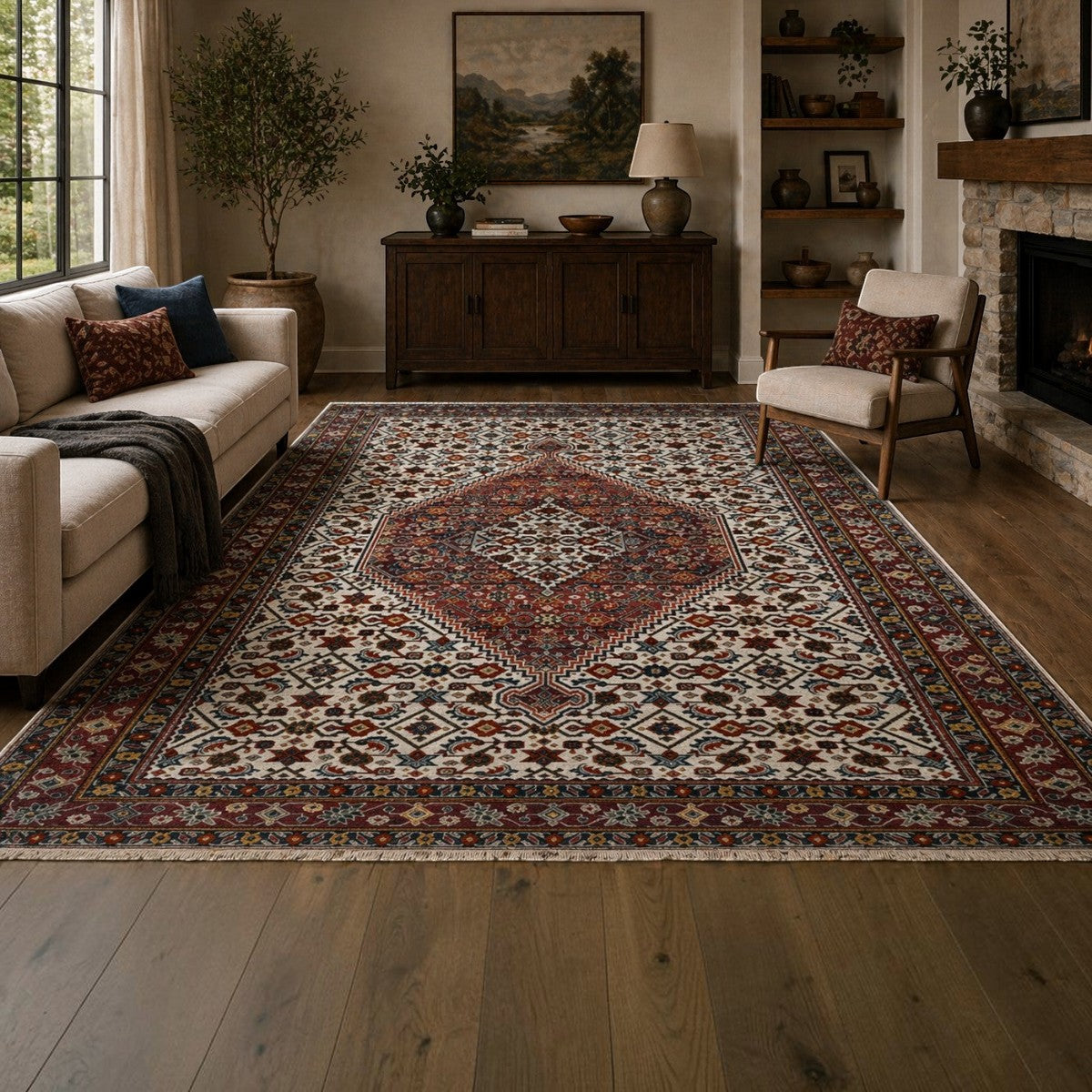 CarpetlyHome klasszikus mintás, bordó perzsa stílusú szőnyeg, 100% polipropilén, 12 mm szálhossz.