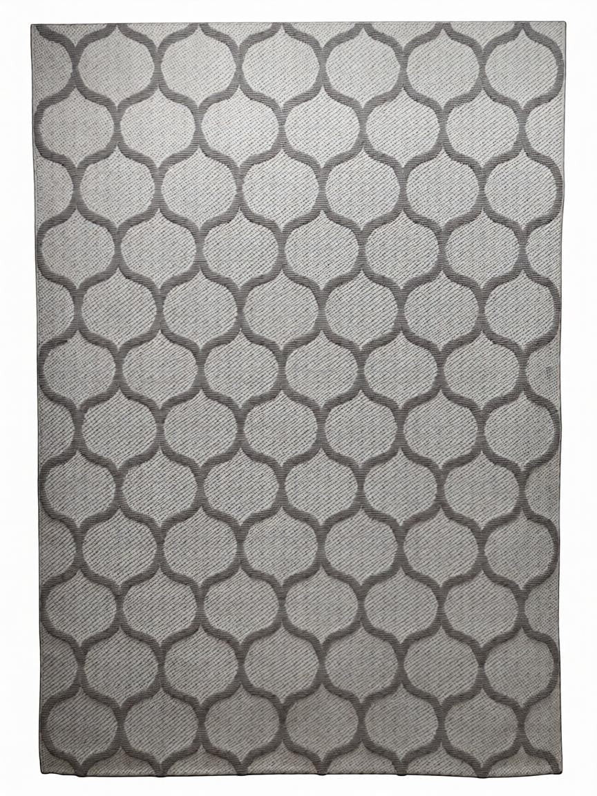 CarpetlyHome Bouclair bézs színű, modern, 100% polipropilén szőnyeg ívelt geometrikus mintázattal.