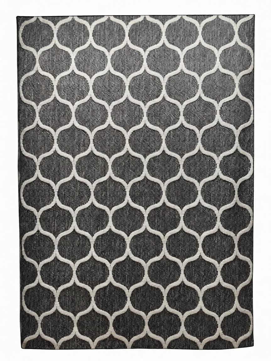 CarpetlyHome Bouclair antracit-fehér geometrikus mintás, 100% polipropilén modern szőnyeg nappaliba.