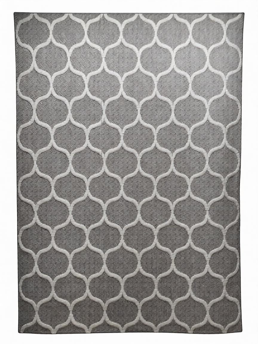 CarpetlyHome Bouclair szürke, geometrikus mintás, 100% polipropilén modern szőnyeg nappaliba vagy hálószobába.