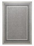 CarpetlyHome Bouclair szürke, keretes mintázatú modern polipropilén szőnyeg, 12 mm-es szálhosszúsággal.