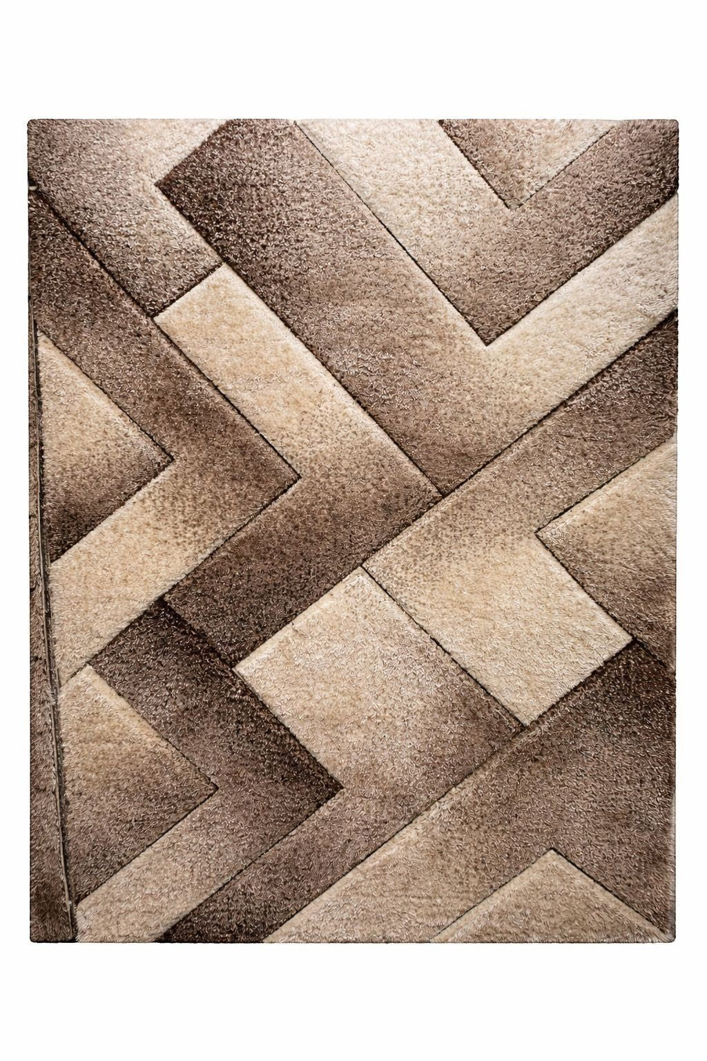 CarpetlyHome 3D California Shaggy szőnyeg barna és bézs színben, 50 mm szálhosszúsággal, geometriai mintával.