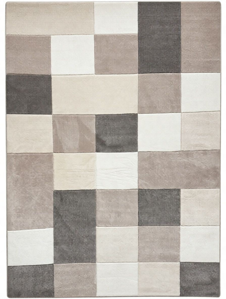 CarpetlyHome modern szőnyeg barna, bézs és szürke geometriai mintával, 100% polipropilén, 12 mm szálhossz.