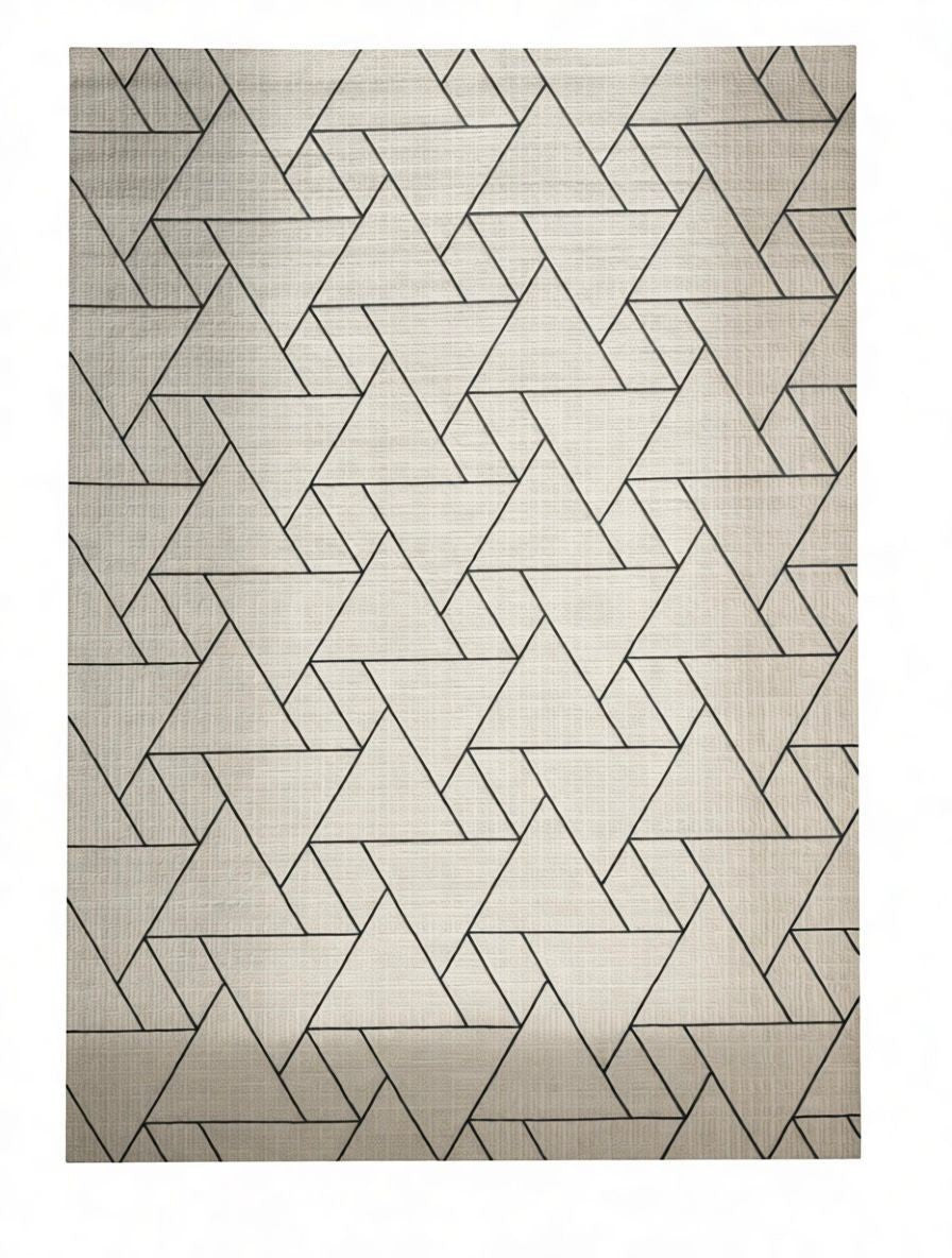 CarpetlyHome modern geometrikus szőnyeg krém és bézs színben, fekete vonalakkal, 100% polipropilén.
