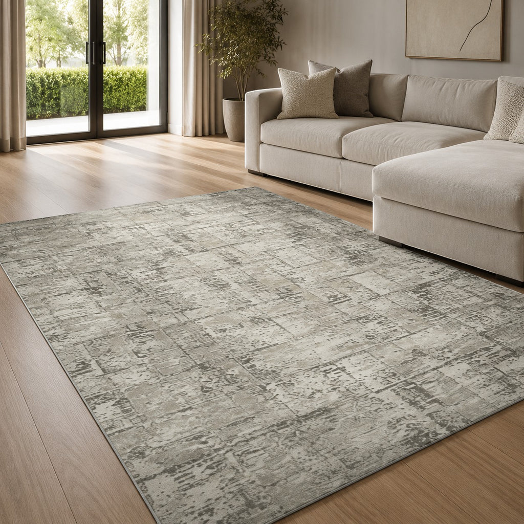 CarpetlyHome modern, geometrikus, krémszínű és bézs patchwork szőnyeg, 12 mm szálhosszúsággal