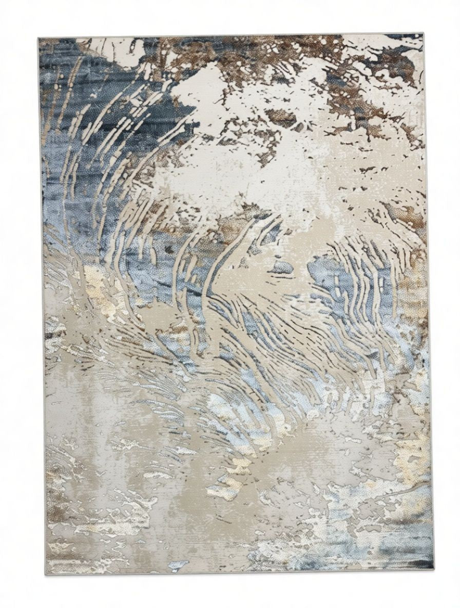 CarpetlyHome kékesszürke-bézs márvány mintás modern szőnyeg, 100% polipropilén, 12 mm szálhossz.